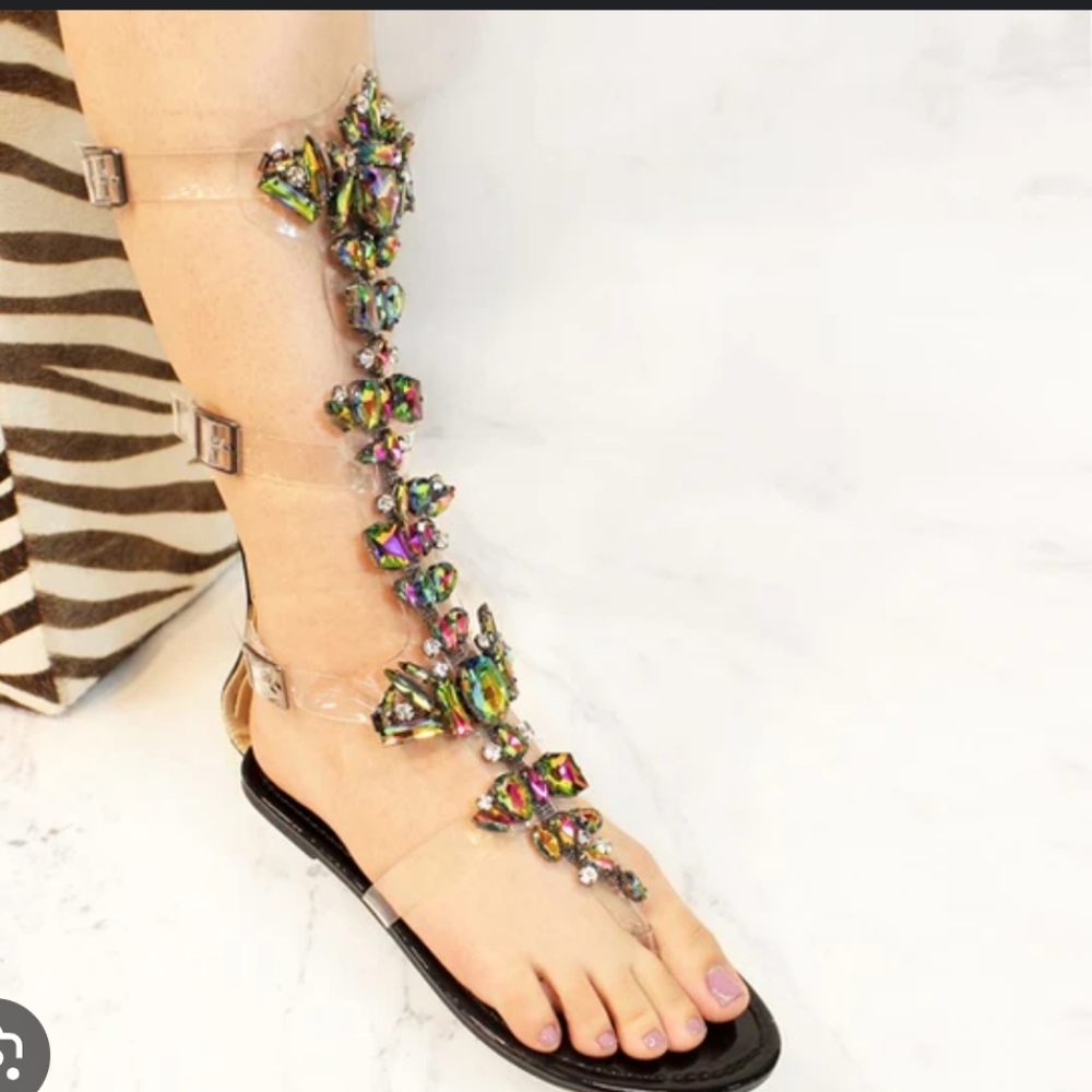 NEW Embellished Multicolor Jeweled Gladiator Flat Sandals 7